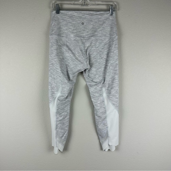 Lululemon White Gray Wunder Under Crop High Rise Roll Down Scallop Leggings 10 - Picture 2 of 5
